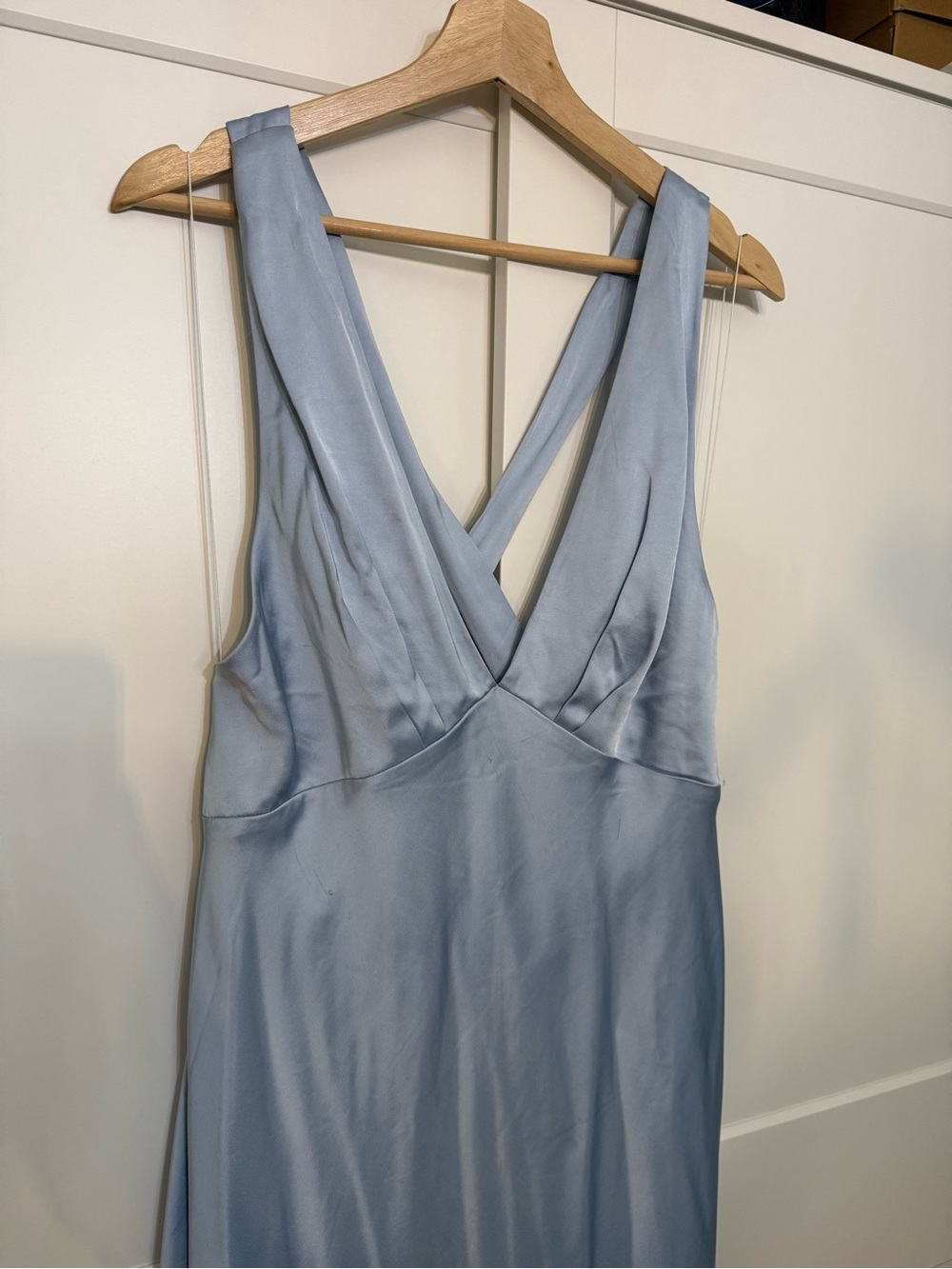 Light Blue Satin V-Neck Slip Dress - Picture 1 of 4